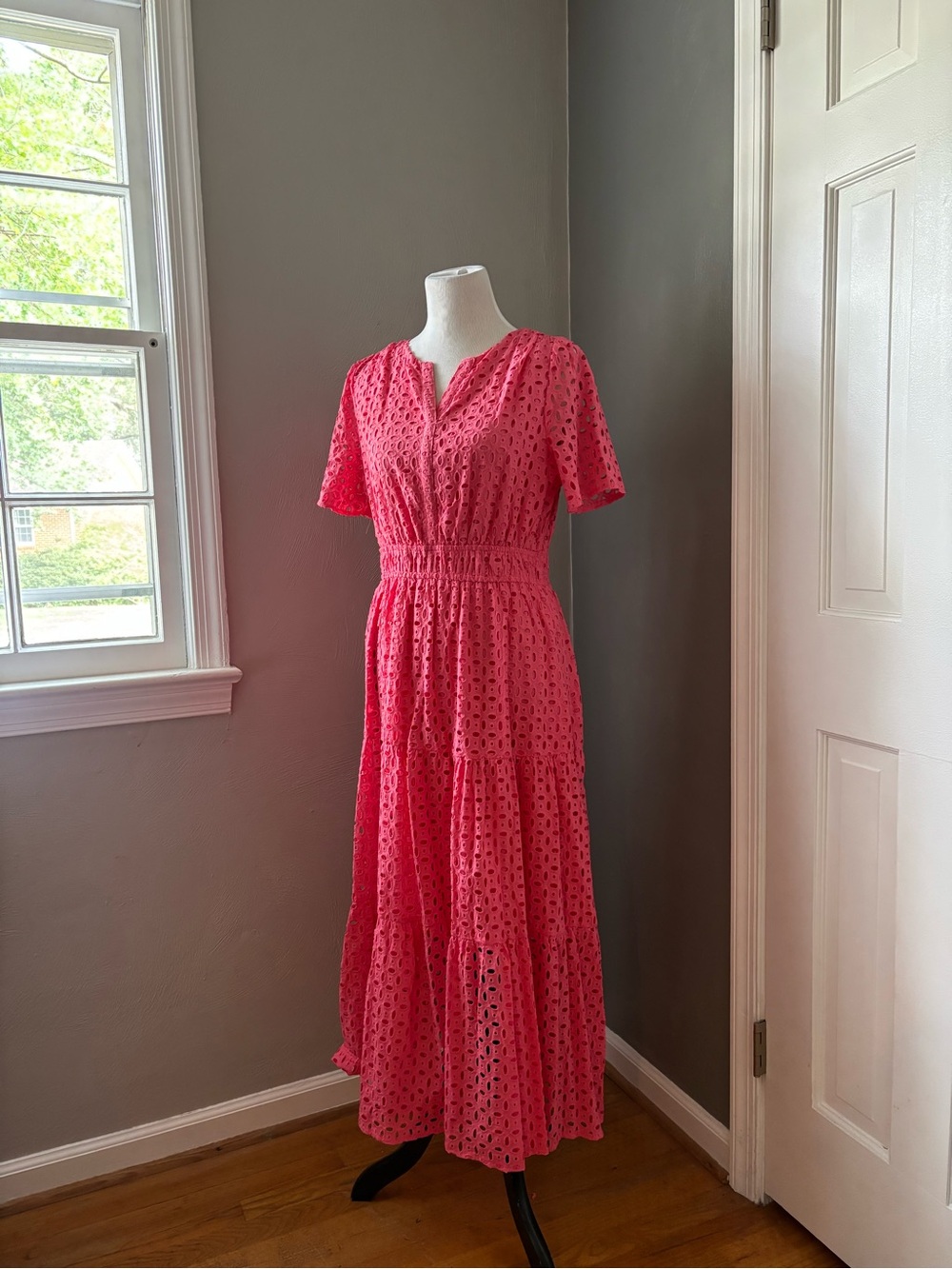Women's Pink Eyelet Tiered Maxi Dress